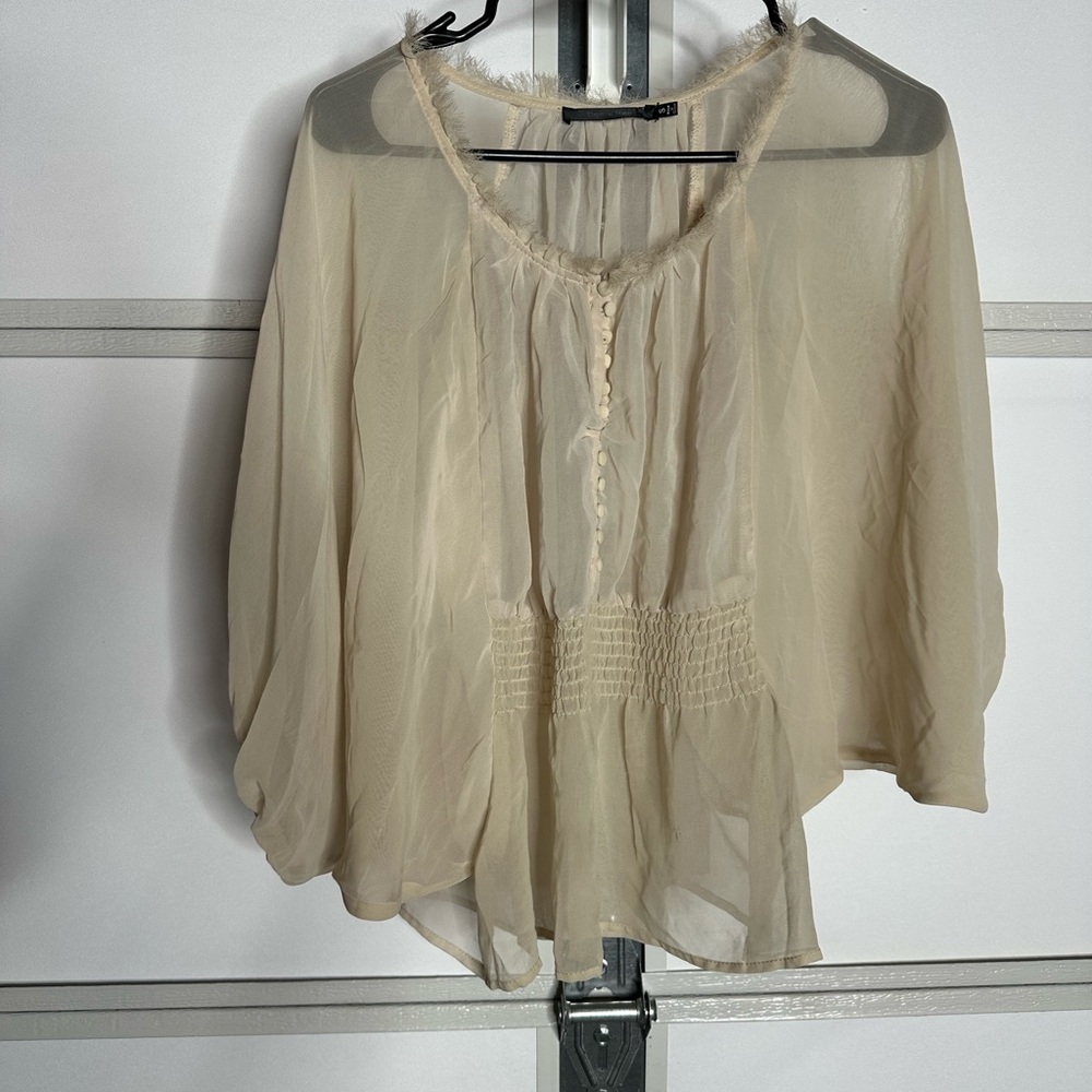 Doe & Rae Cream Sheer Blouse